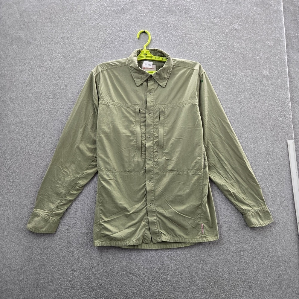 Redington Men Button Up Shirt L Green Nylon Fishing Mesh Activewear Long Sleeve